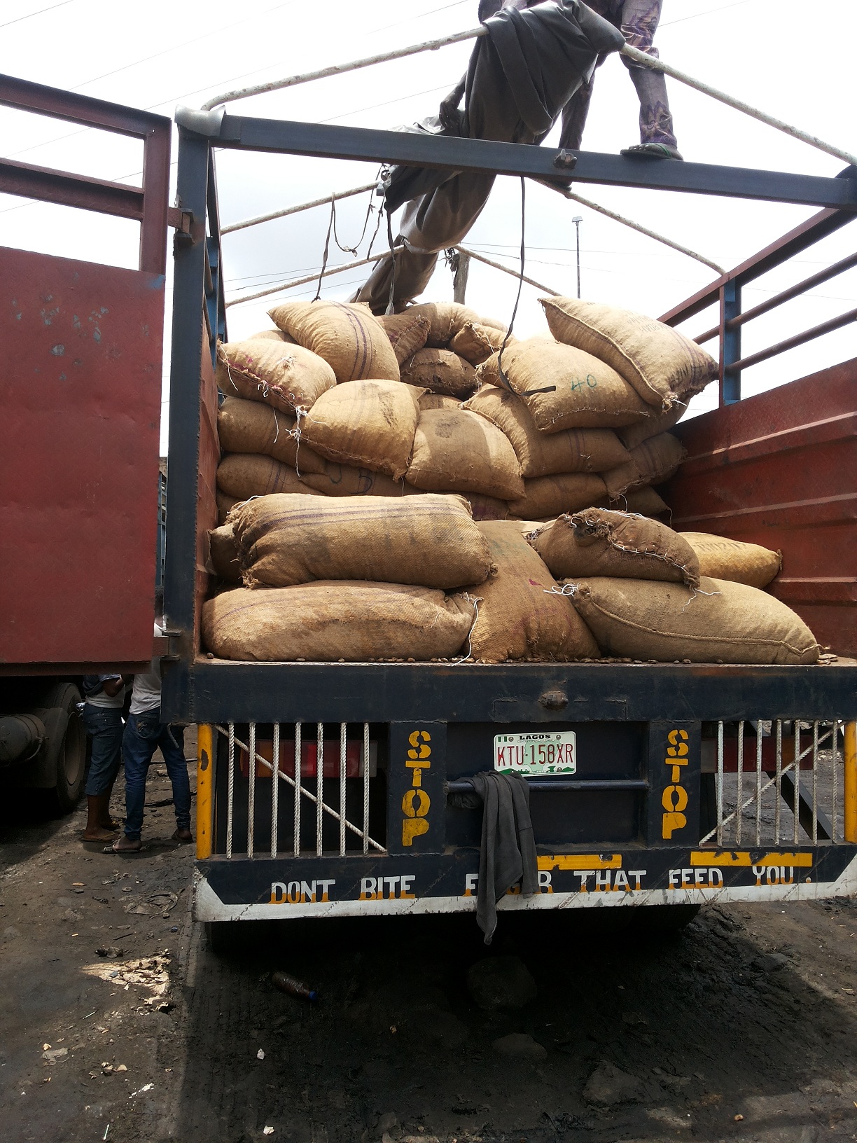 cashew bags in a truck